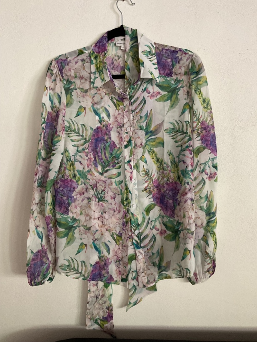 LilySilk X MIM Women's Floral 2 in 1 Silk Blouse Long Sleeve 100% Silk Shirt Top - Picture 6 of 10